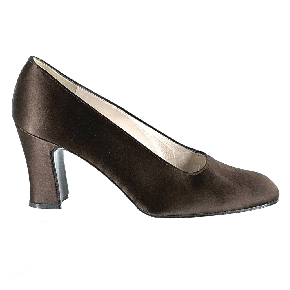 Stuart Weitzman Size 6.5 Brown Satin Square Toe Block Heel Pumps Made in Spain
